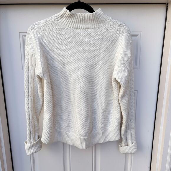 1.State White Pom-Pom Textured Cable Knit Sweater, Oversized, Cuff Sleeve Size S - Picture 2 of 6